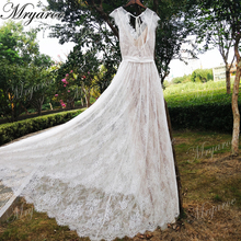 Mryarce Vintage Lace Bohemian Wedding Dresses Keyhole Back bOHO Bridal Dress With Cap Sleeves robe de mariage 2024 - buy cheap