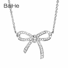 Baihe sólido 18 k ouro branco 0.11ct h/si diamantes naturais mulheres na moda noivado jóias finas bonito arco diamante colares 2024 - compre barato