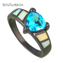 Christmas Rings for Women Blue Zircon White Fire Opal Black Gold Tone Ring USA Sz #6#7#8#9 Fashion Jewelry OR807 2024 - buy cheap