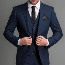 Navy Blue Formal Wedding Men Suits 2018  Notched Lapel Custom Made Business Groom Wedding Tuxedos (Jacket + Pants+ Vest) terno 2024 - buy cheap