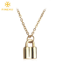 FINE4U-collar con colgante de acero inoxidable N155, candado de Color dorado, cadena de Cable Rolo, regalos de amistad 2024 - compra barato