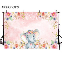 MEHOFOTO Girl Elephant Baby Shower Backdrop Baby Girl Elephant Pink Floral Birthday Photography Background for Photo Studio 2024 - buy cheap