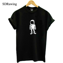 Camiseta de algodão feminina com estampa científica, camisa casual de astronauta para mulheres com tema do espaço, 2020 2024 - compre barato