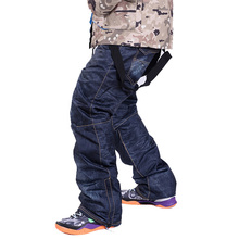 Джинсовые подтяжки для лыжных штанов мужские водонепроницаемые зимние штаны лыжные брюки Толстая теплая воздухопроницаемая джинсовая ткань штаны для сноуборда плюс размер S-3XL 2024 - купить недорого
