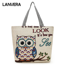 LANVERA brand new women canvas handbag medium owl cartoon totes hotsale ladies shopping purse crossbody messenger shoulder bags 2024 - buy cheap