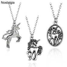 Collares y colgantes de unicornio de plata tibetana Nostalgia, joyería de animales, bonitos regalos para niños 2024 - compra barato