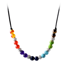 Colar de chakra com pingente de contas, colar feminino de pedra natural com 7 cores, acessório de joias de yoga 2024 - compre barato