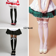 Lolita meia calça laço acima do joelho meia calça longa costura para empregada vestido cosplay 2024 - compre barato