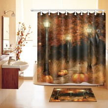 Cortina de chuveiro luxuosa, luzes de abóbora para outono e noite, com conjunto de tapete, à prova d'água, para decoração de banheira 2024 - compre barato