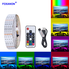 Foxanon-fita de led rgb à prova d'água, fita de led de 5v com controle remoto, 2835, 3528, smd 3, 24 e 17 teclas, para desktop, tv, pc e pc 2024 - compre barato