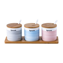 Tarros de cerámica para condimentos, conjunto creativo nórdico de tres piezas, latas de sal, suministros de cocina, caja de condimentos de bambú para el hogar, especias 2024 - compra barato