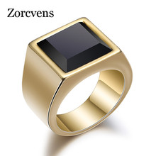 ZORCVENS  Black Stone Rings Mens Gold Silver Color AAA CZ Stone Wedding Ring For Men Vintage Stainless steel Jewelry Wholesale 2024 - купить недорого