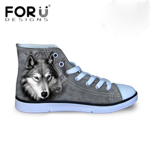 FORUDESIGNS Fashion Mens Vulcanized Shoe 3D Animals Wolf High Top Shoes,Pet Dog Husky Print Flats Man Canvas Shoes Male Footwear 2024 - buy cheap
