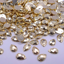 JUNAO 8*12mm 2000pcs Gold Color Sewing Flatback Acrylic Rhinestone Sew On Drop Shape Strass Crystal Stones For Clothes Crafts 2024 - buy cheap