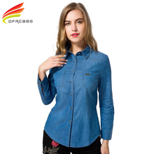 Camisa jeans feminina de manga comprida, blusa moderna de cores azul para mulheres, camisa jeans de primavera, 2020 2024 - compre barato