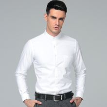 Мужская хлопковая рубашка с воротником-стойкой, Классическая утепленная рубашка из 2021 хлопка, с длинными рукавами, в деловом стиле, осень 100% 2024 - купить недорого
