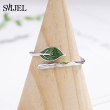 SMJEL-nuevos anillos de rama de hoja verde para mujer, abiertos, ajustables, joyería encantadora, Vintage, anillos de hoja de vid 2024 - compra barato