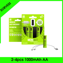 SORVESS 2-4 шт. AA 1,2 V перезаряжаемая Ni-MH батарея 1000mAh 2A USB NIMH батареи со светодиодным индикатором для игрушек электробритва 2024 - купить недорого