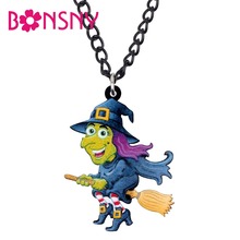 Bonsny Acrylic Halloween Anime Magic Witch Necklace Pendant Chain Choker Party Costume Jewelry For Women Girl Gift Wholesale 2024 - buy cheap