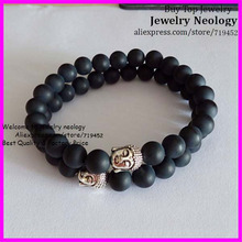 10pcs/lot  Black Matte Stone Bead Bracelet with Silver Buddha Head Men Bracelet, Mala Yoga stretch Bracelet 2024 - buy cheap
