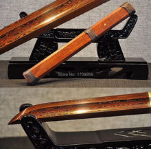 36CM * práctico cuchillo corto Samurai japonés Katana Tanto espada real afilado Damasco doblado hoja roja de acero/madera de Saya roja 2024 - compra barato