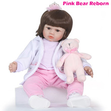 22"58cm girl doll reborn soft silicone reborn toddler baby with bear doll fashion children gift dolls toys bebes bonecas menina 2024 - buy cheap