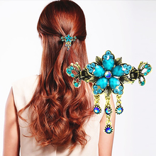 Crystal Flower Hair Claw Clamp Metal Diamante Hair Clip Rhinestone Barrette Ponytail Holder Headwear for Women Lady 2024 - buy cheap