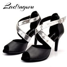 Ladingwu-zapatos de baile de piel auténtica para mujer, calzado negro para baile latino, Salsa, salón de baile profesional, tacón de 6-10cm 2024 - compra barato