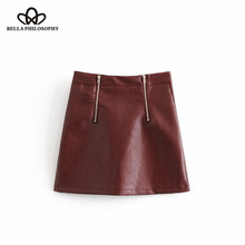 Bella Philosophy 2018 fashion Chic Double Zipper Basic OL Pu Leather Mini Skirt High Waist Streetwear Skirts Casual Faldas Mujer 2024 - buy cheap