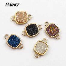 WT-C258 Sparkly Exquisite Natural Stone Pendant Double Loops Square Shape Stone With Gold Bezel For Women Dainy Jewelry Making 2024 - buy cheap