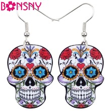 Bonsny Acrylic Dangle Drop Halloween Skeleton Skull Earrings Big Long Punk Fashion Jewelry For Girls Women Wholesale Accessories 2024 - buy cheap
