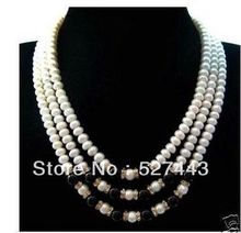 Wholesale free shipping >>fashion lady 3 rows white pearl & black stone necklace 2024 - buy cheap