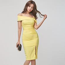 Vestido largo de verano ajustado con escote triangular para mujer, traje Sexy de fiesta con escote triangular, color amarillo 2024 - compra barato