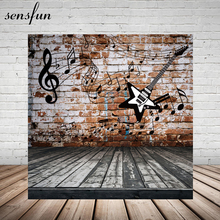 Sensfun Musical Notes Guitar Brick Wall Wood Floor Photography Backdrop Birthday Party Backgrounds For Photo Studio Vinyl 2024 - buy cheap