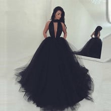 Black Muslim Evening Dresses Ball Gown Halter Tulle Open Back Sexy Islamic Dubai Saudi Arabic Long Formal Evening Gown 2024 - buy cheap