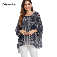 BHflutter 4XL 5XL 6XL Plus Size Blouse Women New Style Vintage Casual Loose Blouses Summer Batwing Chiffon Tops chemisier femme 2024 - buy cheap