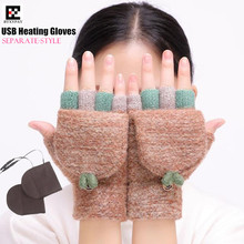 100p Winter Warm Girl Student Homework Separate Type USB Heating Gloves,Women Office Hand Back Heated Knitted Half Finger Gloves 2024 - buy cheap