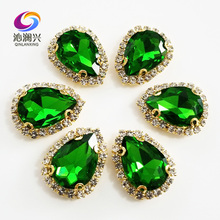 Grass green Golden bottom Top grade Glass Crystal buckle,Drop shape sew on rhinestones,Diy wedding decoration 10pcs/pack SWSK22 2024 - buy cheap