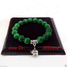 Free shipping Beautiful handmade the Tibet silver elephant green  bracelet 7.5 ~ 8 inches 2024 - buy cheap