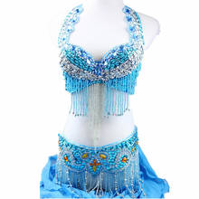 2017 Women Bellydance Clothing Eastern Style Beaded Top and Belt 2pcs Set Costumes for Belly Dance Costume Set 2024 - buy cheap