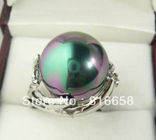 Free shipping@@New fashion jewelry Pearl Inlay 14mm black bright shell pearl Ring size:7 8 9 2024 - buy cheap