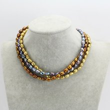 Collar de perlas de arroz de 7-8mm para mujer, 3 filas, mezcla de colores, joyería de perlas de agua dulce, regalo de cumpleaños de boda encantador 2024 - compra barato