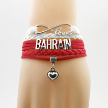 Pulsera de cuero con colgante de corazón de Bahréin para mujer y hombre, brazalete, regalo de joyería 2024 - compra barato
