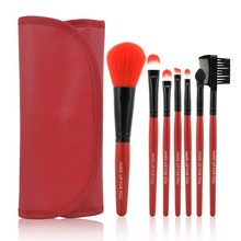 1Set  Professional 7 pcs Red Makeup Brush Set tools Make-up Toiletry Kit Wool Brand Make Up Brush Set Case Free Shipping 2024 - buy cheap
