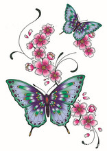 Новинка 2 шт временные тату наклейки бабочка цветок красный зеленый красочные татуировки тату боди-арт женские пляжные татуировки Макияж Красота 2024 - купить недорого