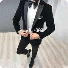 High Quality One Button Black Velvet Groom Tuxedos Peak Lapel Groomsmen Men Blazers Suits (Jacket+Pants+Tie) NO:403 2024 - buy cheap