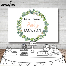 Sensfun Baby Shower Photography Backdrop White Theme Green Leaves Circle Birthday Party Bridal Shower Backgrounds 7x5ft Vinyl 2024 - buy cheap