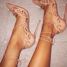 Moraima Snc Cut Out Lace Up Pointed High Heel Shoes Woman Pointed Toe Laser Thin Heels Stiletto Pumps Sexy Party Dress Shoes 2024 - buy cheap