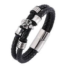 Punk Men Jewelry Black Braided Leather Men Bracelet Skeleton Stainless Steel Skull Bracelet Male Magnetic Clasp Bangles SP0333 2024 - buy cheap