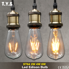 ST64 Retro Led Edison Bulb E27 2W 4W 6W Vintage Led Filament Light Glass Bulb Lampada 220v Led Energy Saving Lamp Light For Home 2024 - buy cheap